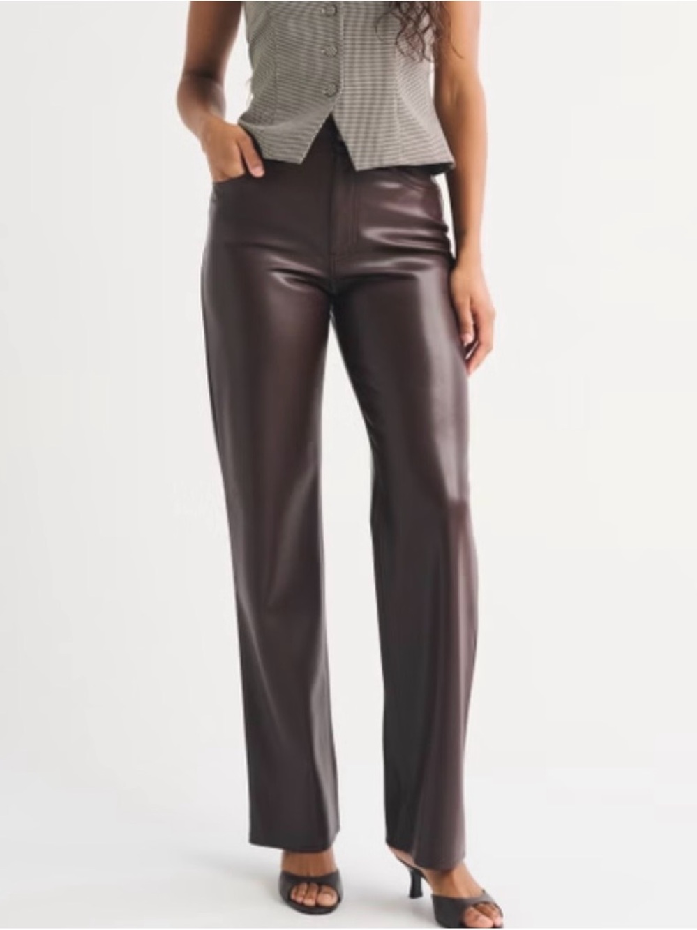 Abercrombie & Fitch Chocolate Curve Love High Rise 90s Straight Vegan Leather